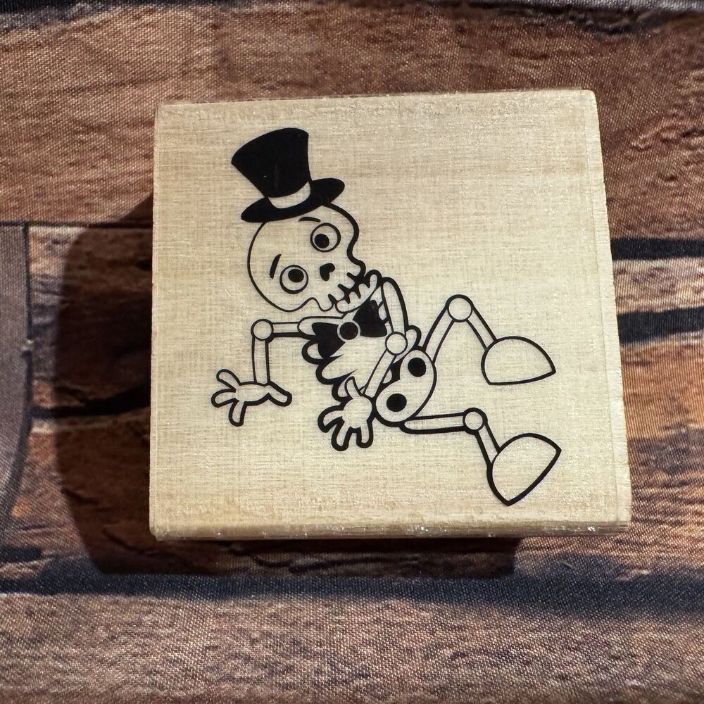 Craft Smart Skeleton Rubber Stamp Wood Mounted Top Hat Halloween Scrapbooking